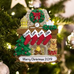 Personalized Fireplace Stockings Family of 4 Christmas Ornament