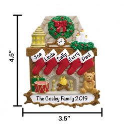 Fireplace Family of 5 Personalized Christmas Ornament