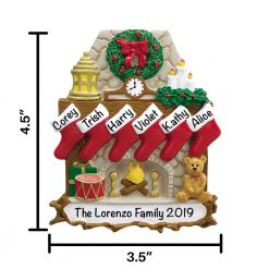 Fireplace Family of 6 Personalized Christmas Ornament
