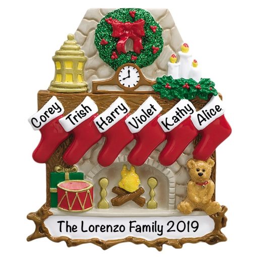 Fireplace Stockings Family of 6 Personalized Christmas Ornament