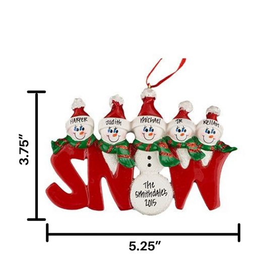 Snow Family of 5 Personalized Christmas Ornament