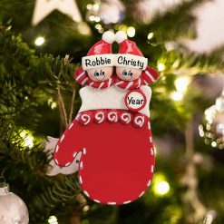 Personalized Red Mitten Couple Christmas Ornament