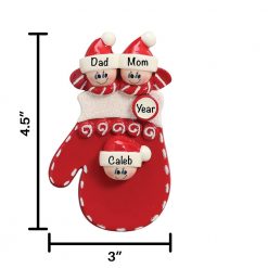 Red Mitten Family of 3 Personalized Christmas Ornament