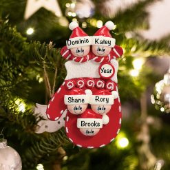 Personalized Red Mitten Family of 5 Christmas Ornament