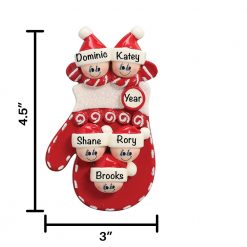 Red Mitten Family of 5 Personalized Christmas Ornament