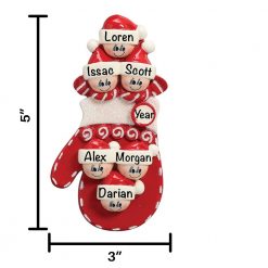 Red Mitten Family of 6 Personalized Christmas Ornament