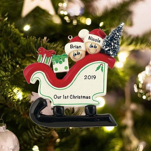 Personalized Sleigh Family of 2 Christmas Ornament