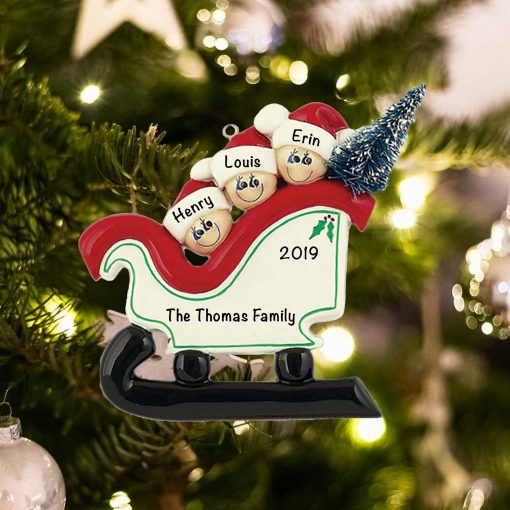 Personalized Sleigh Family of 3 Christmas Ornament