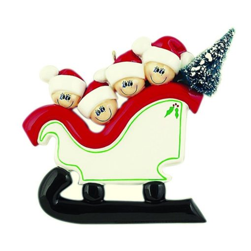 Sleigh Family of 4 Personalized Christmas Ornament - Blank