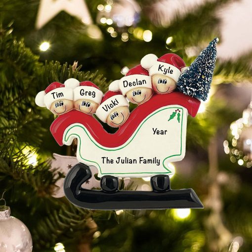 Personalized Sleigh Family of 5 Christmas Ornament