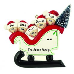 Sleigh Family of 5 Personalized Christmas Ornament