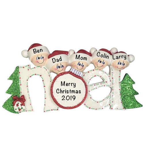 Noel Family of 5 Personalized Christmas Ornament