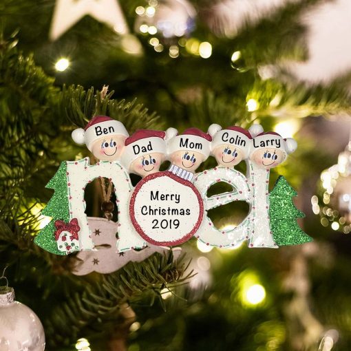 Personalized Noel Family of 5 Christmas Ornament