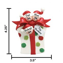 Gift Box Family of 3 Personalized Christmas Ornament