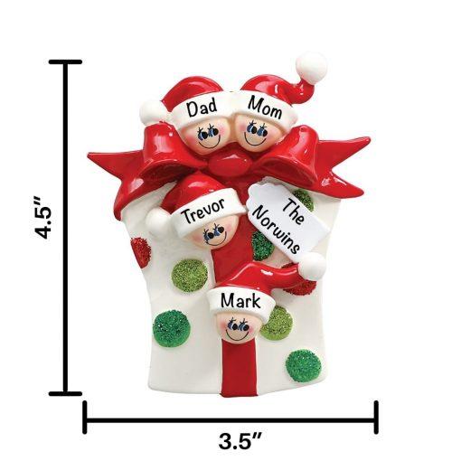 Gift Box Family of 4 Personalized Christmas Ornament