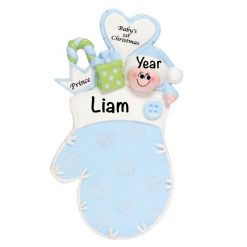 Baby's 1st Christmas Blue Prince Mitten Personalized Christmas Ornament - Blank