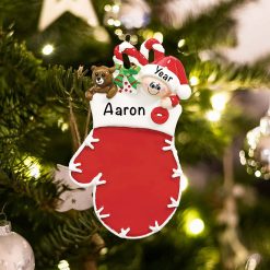 Personalized Red Mitten Elf Christmas Ornament