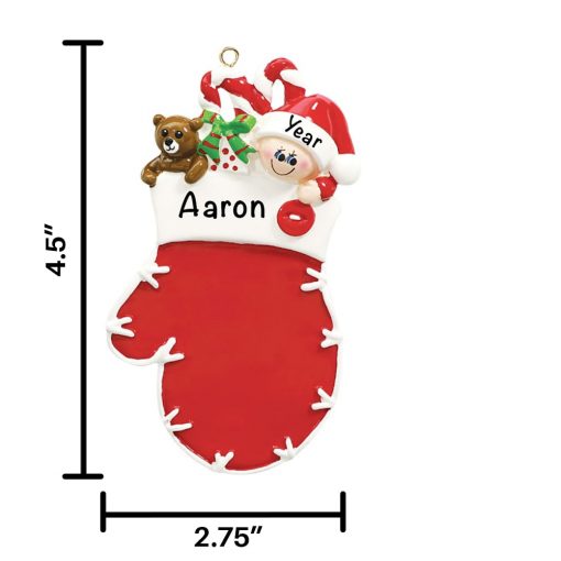 Red Baby Mitten Personalized Christmas Ornament