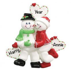 Snowman Love Couple Personalized Christmas Ornament