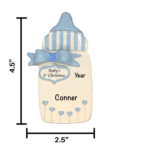 Baby Bottle Blue Personalized Christmas Ornament