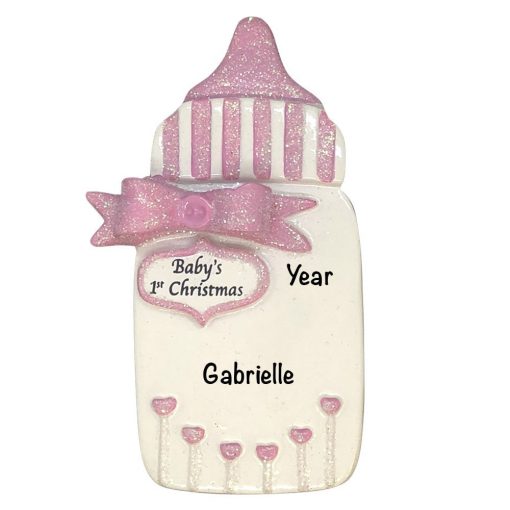 Baby's 1st Christmas Pink Bottle Personalized Christmas Ornament