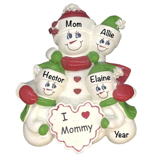 I Love Mommy Single Family of 3 Personalized Christmas Ornament