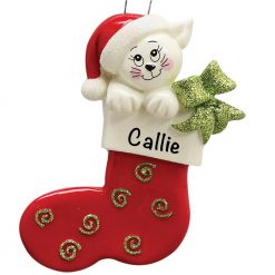 Cat In Stocking Personalized Christmas Ornament