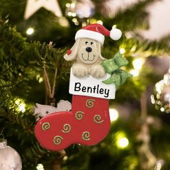 Personalized Dog in Stocking Christmas Ornament