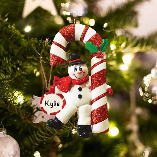 Personalized Snowman Candy Cane Christmas Ornament