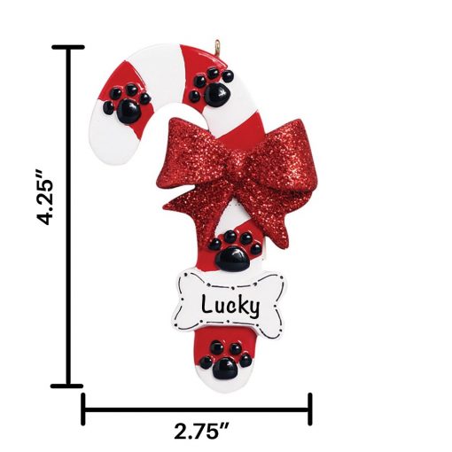 Dog Candy Cane Personalized Christmas Ornament