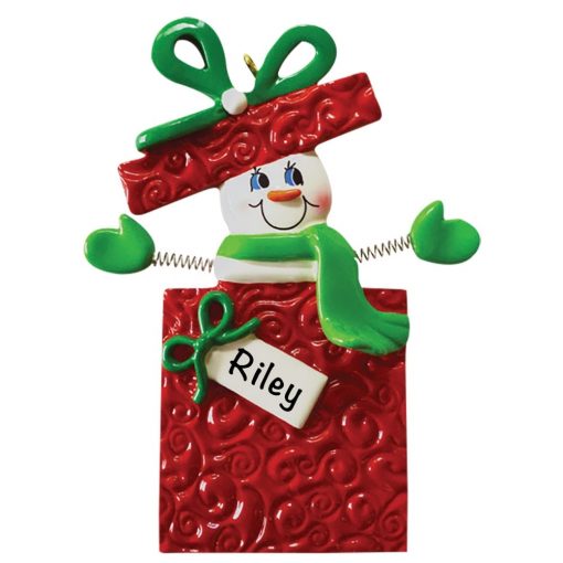 Snowman Gift Box Personalized Christmas Ornament