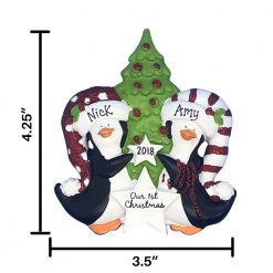 Penguins with Star Personalized Christmas Ornament