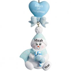 Baby's 1st Christmas Blue Snowbaby Dangling Personalized Christmas Ornament