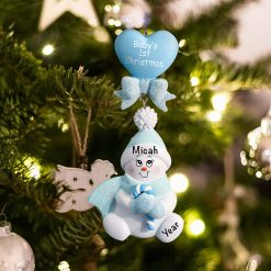 Personalized Blue Candycane Snowbaby Christmas Ornament