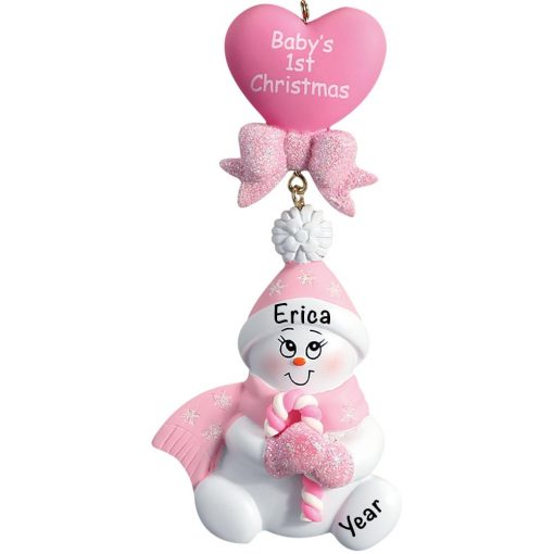 Baby's 1st Christmas Pink Snowbaby Dangling Personalized Christmas Ornament