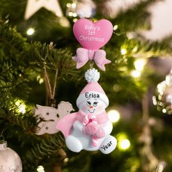 Personalized Pink Candycane Snowbaby Christmas Ornament