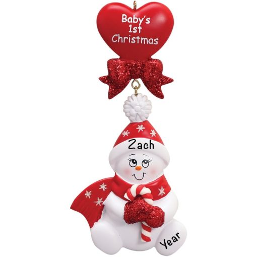 Baby's 1st Christmas Red Snowbaby Dangling Personalized Christmas Ornament