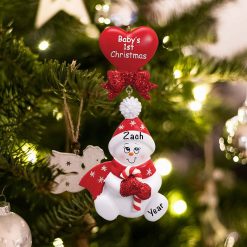 Personalized Red Candy Cane Snowbaby Christmas Ornament