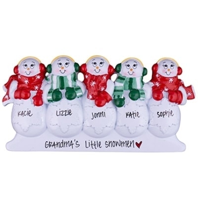 Snowman Table Top Family of 5 Personalized Ornament