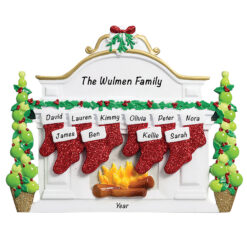 Large Family of 10 Table Top Ornament with stockings - Personalized Large Family Ornament of 10