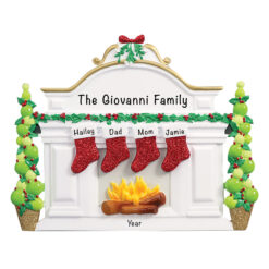 Personalized Mantle Family of 4 Table Top Christmas Ornament - Large Family Custom Ornament Christmas Gift