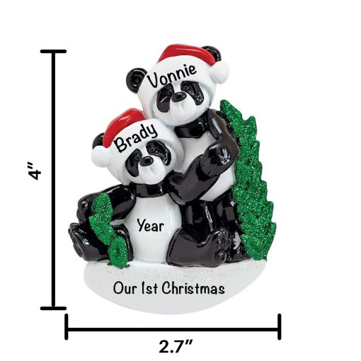 Panda Family of 2 Personalized Christmas Ornament