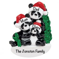 Panda Family of 3 Personalized Christmas Ornament