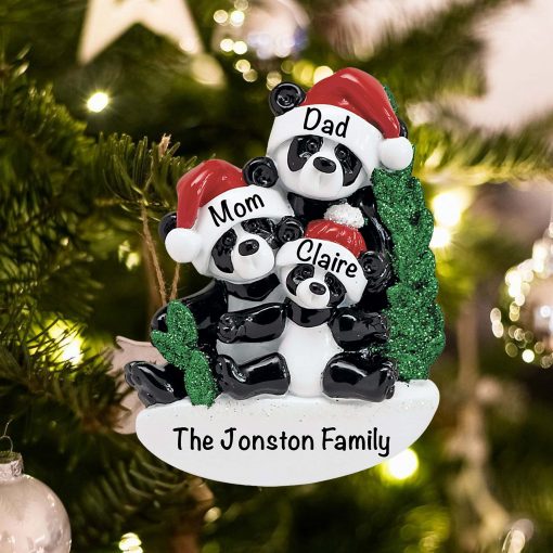 Personalized Panda Family of 3 Christmas Ornament