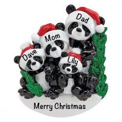 Panda Family of 4 Personalized Christmas Ornament