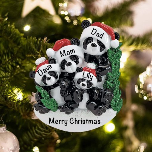 Personalized Panda Family of 4 Christmas Ornament