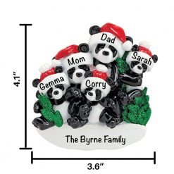 Panda Family of 5 Personalized Christmas Ornament