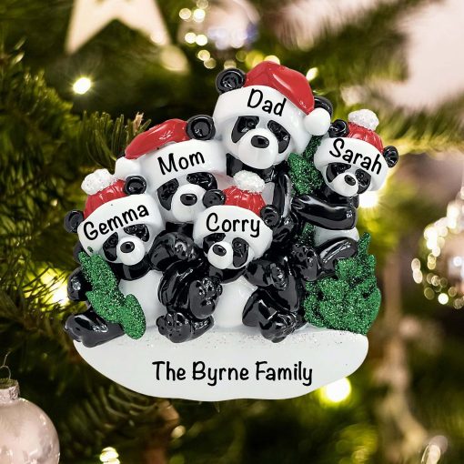 Personalized Panda Family of 5 Christmas Ornament