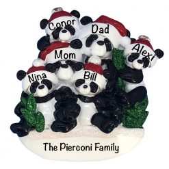 1207-6 Panda Family of 6 Personalized Christmas Ornament