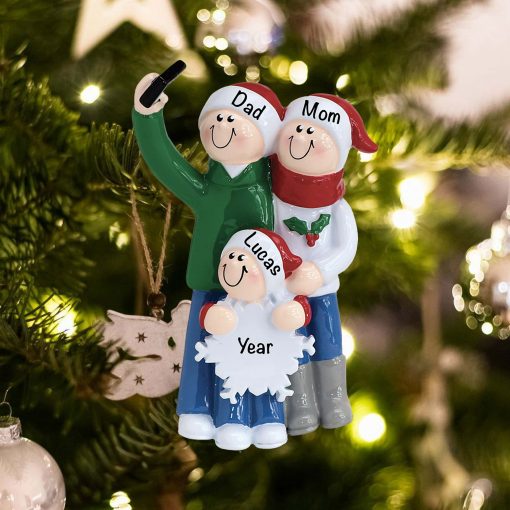 Personalized Selfie Family of 3 Christmas Ornament